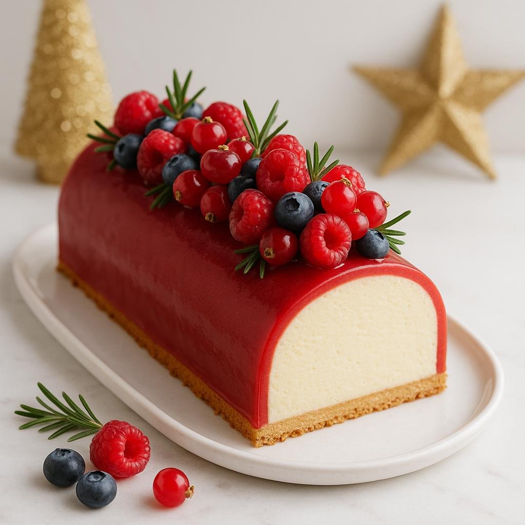 Buche vanille fruits rouges : recette Festive Délicieuse